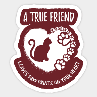 A True Friend Leaves Paw Prints Heart Cat Kitten Pet Shirt Sticker